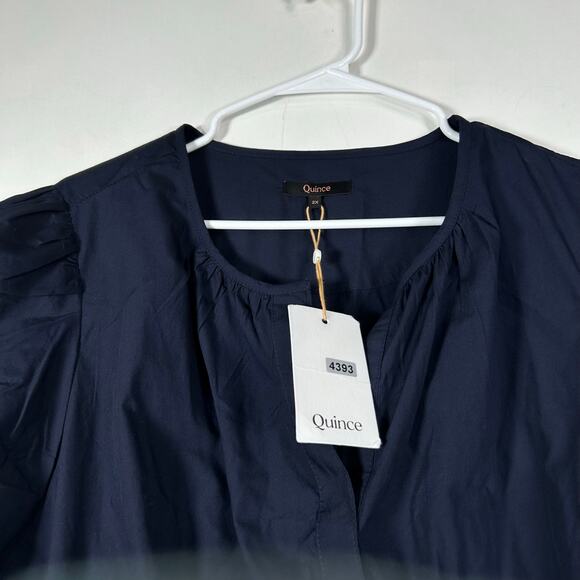 New Quince Women's Navy Blue Tiered Maxi Dress 2X Plus Organic Cotton Poplin - Picture 5 of 11